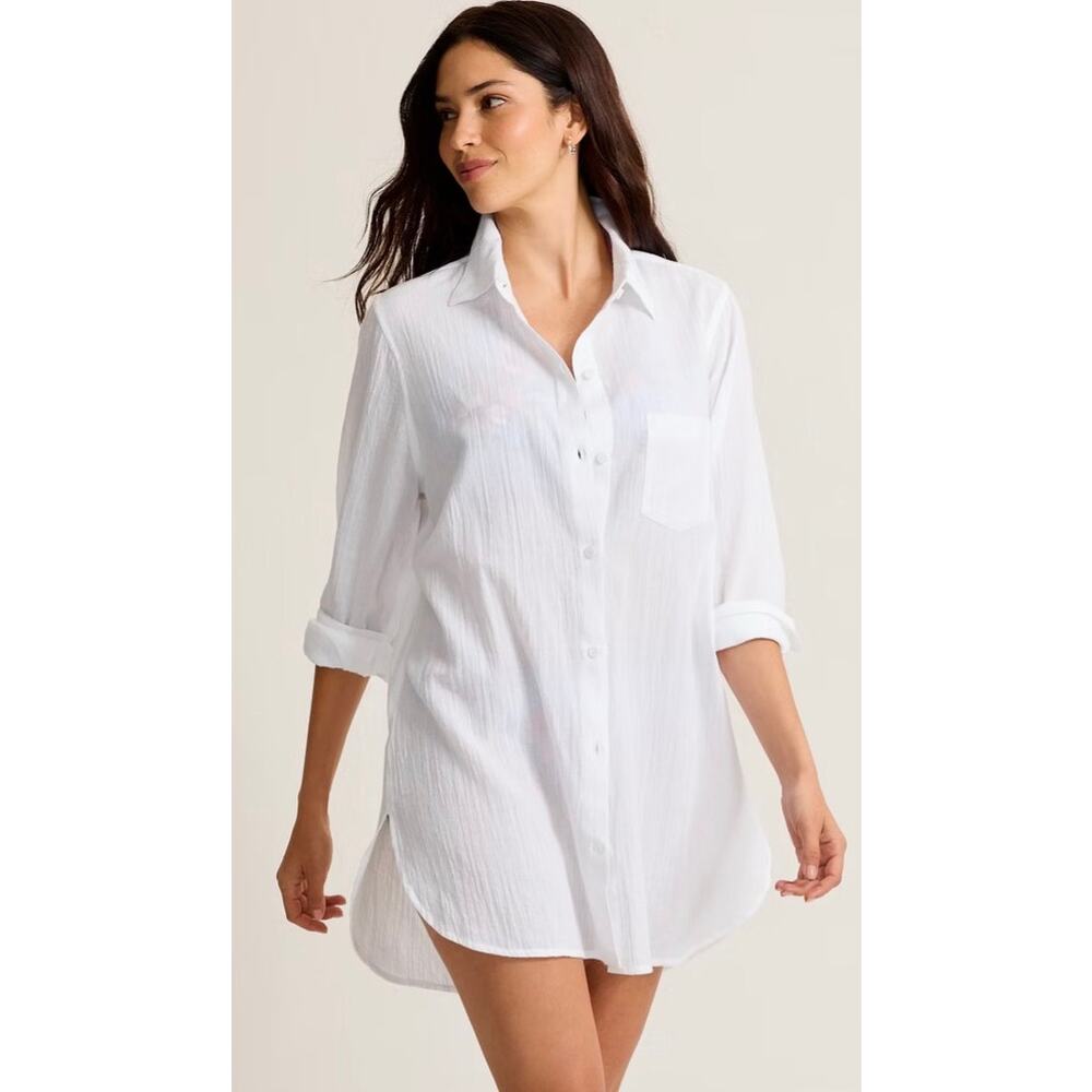 Tommy Bahama White Crinkle Boyfriend Shirt bathing suit coverup